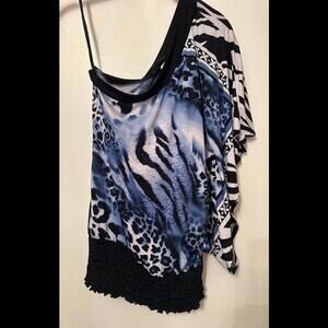Roar into Fashion with this Stunning Blue Leopard One-Shoulder Top